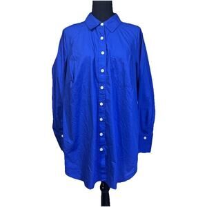 Talbots Plus Cotton Button Up Down Top Size 1X Royal Blue Office Mature Capsule